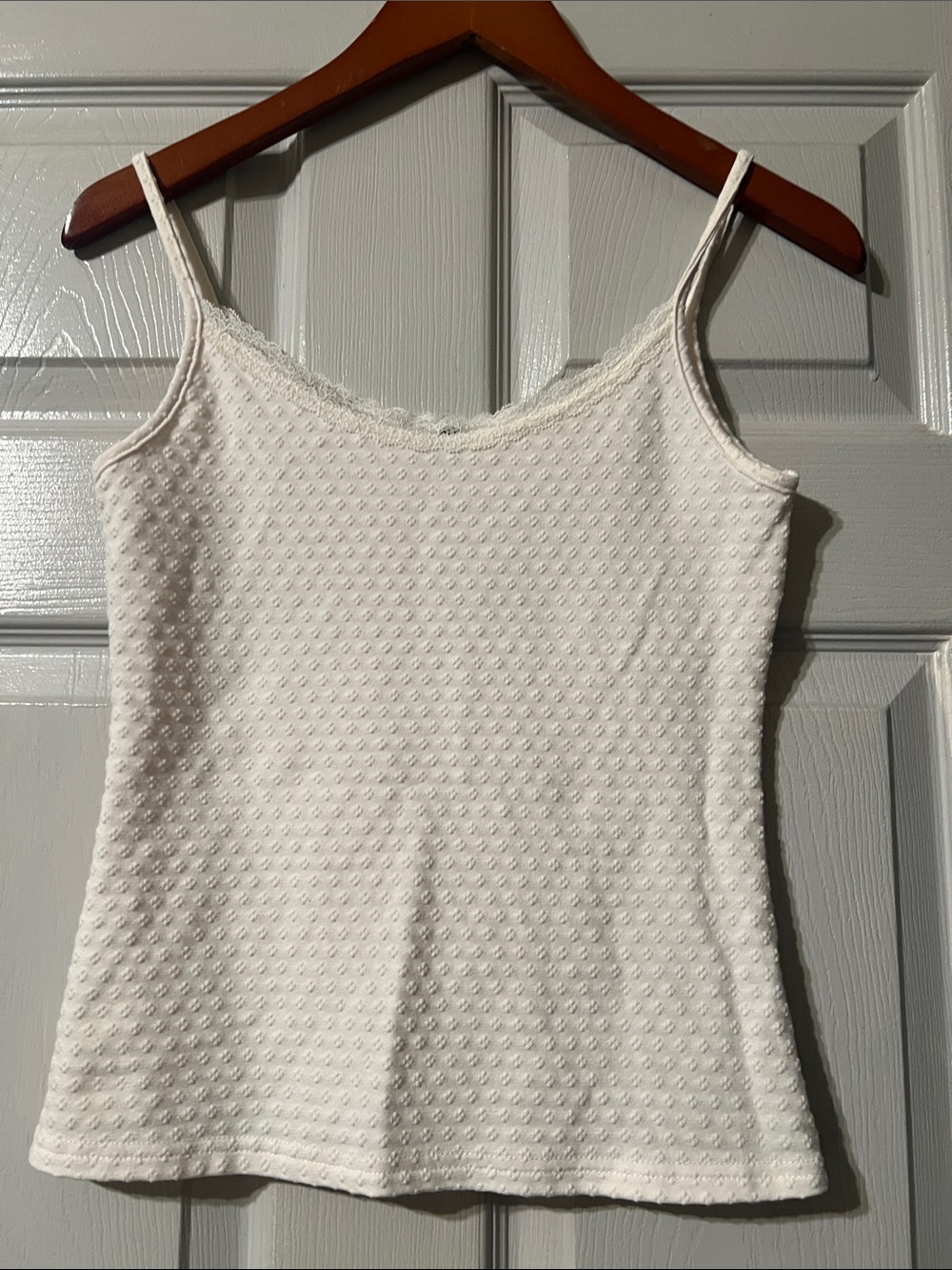 Women's White Textured Lace-Trim Camisole